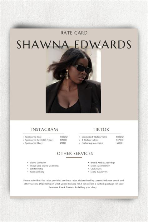 Rate Card Template Instagram Tiktok Rate Card Rate Sheet For Content