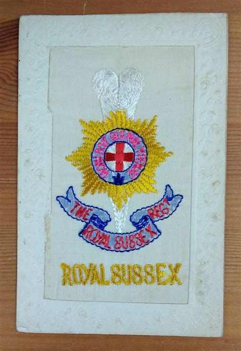 Ww1 Embroidered Silk Postcard Royal Sussex Regiment Named Bef