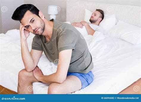 Angry Couple Gay In Bedroom Stock Photo Image Of Annoyed Caucasian 66094082