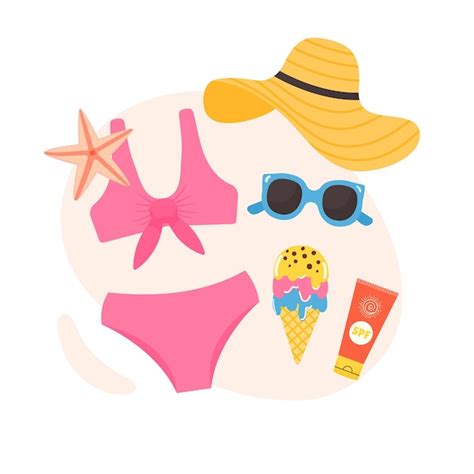 Composition D été Avec Chapeau De Bikini Crème Glacée Pour Les Vacances Accessoires Féminins De