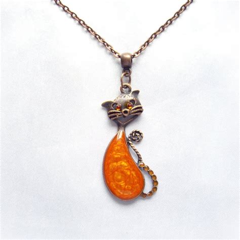 Cat Necklace Pendant Orange Resin Necklace Cute Cat Pendant