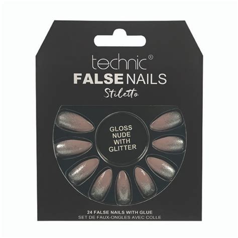 Technic Stiletto False Nails Nude With Glitter Pcs