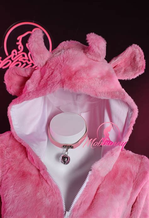Cute Cow Bodycon Romper Kawaii Pink Furry Bodysuit Top Quality Lingerie Homewear For Sale