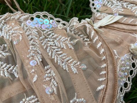 Victorias Secret Lingerie Set Sheer Nude Sequin Floral Large Etsy