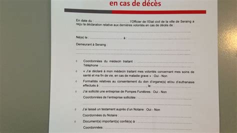 Seraing proposition au citoyen d un formulaire de dernières volontés