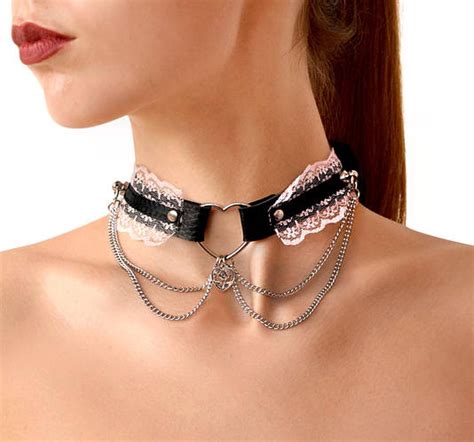 Сексуальний чокер Art of Sex Karen із натуральної шкіри для готичного образу чорно рожевий ID