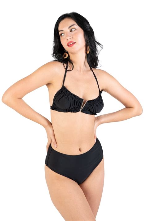 Poseshe Women S Regular Plus Size Bikini Jet Black Halter Bikini Walmart