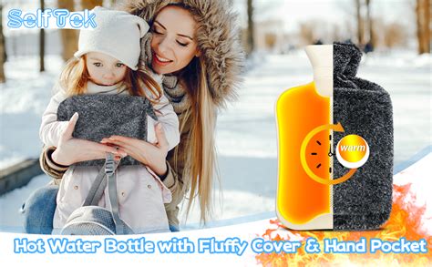 Selftek Hot Water Bottle With Fluffy Cover L Large Rubber Hot Water Bag With Soft Cosy Cover