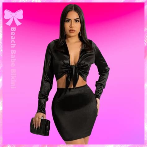 Diva Two Piece Satin Skirt Set Black Beach Babe Bikini