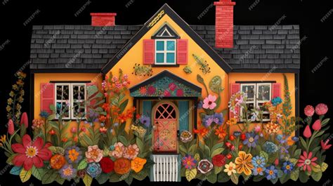 Premium AI Image | Beautiful House in Folk Art Style