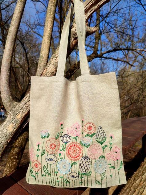 Botanical Flower Tote Bag Wildflower Tote Bag Linen Bag Etsy