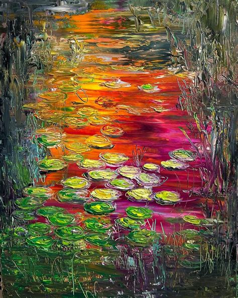 Water Lilies On Fire Oil 20 X 16 Water Lilies Painting Original