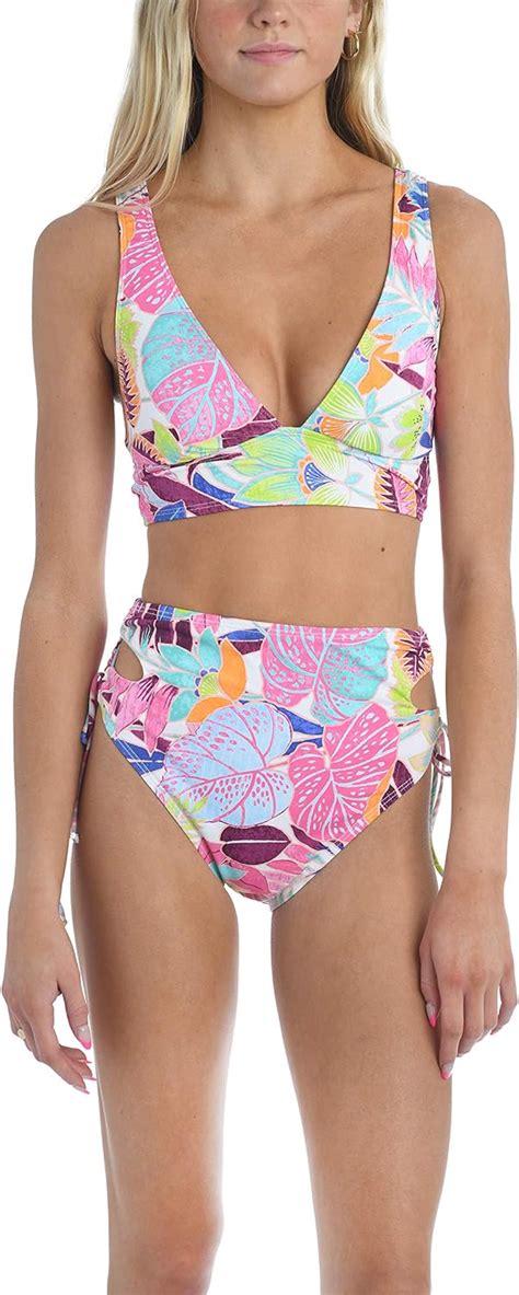 Amazon Hobie Women S Standard Long Line Bralette Bikini Swimsuit Top Multi Bali Hai Xs