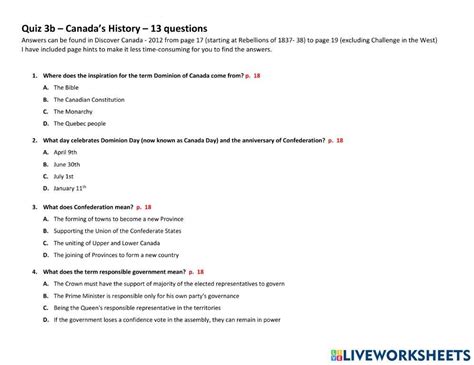 Citizenship Quiz 3b Canadas History Online Exercise For Live Worksheets