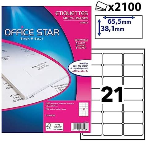 Office Star Boite De Tiquettes Autocollantes Blanches Multi