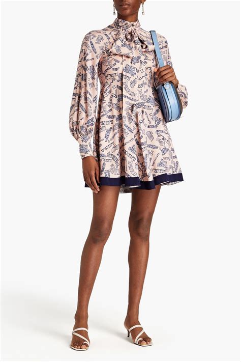 ZIMMERMANN Pussy Bow Printed Stretch Silk Twill Mini Dress THE OUTNET