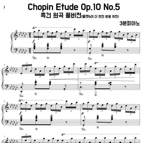 쇼팽 에튀드 악보 흑건 일반 악보 Chopin Etude Op10 No5플랫버전 3piano