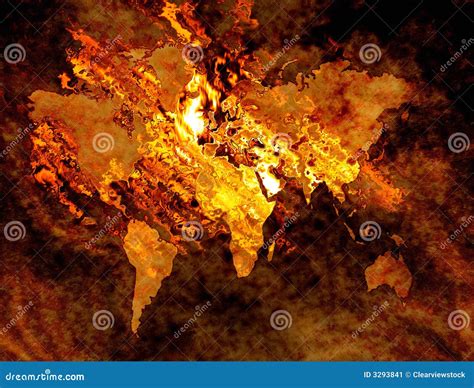 World map on fire stock illustration. Illustration of world - 3293841