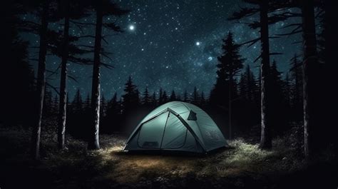 Tienda de campaña en el bosque por la noche generativa ai Foto Premium