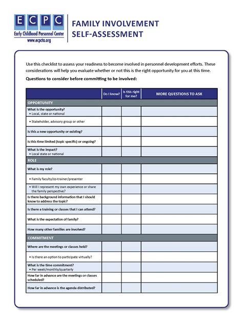 Family Involvement Self Assessment - Exceptional Children's Assistance
