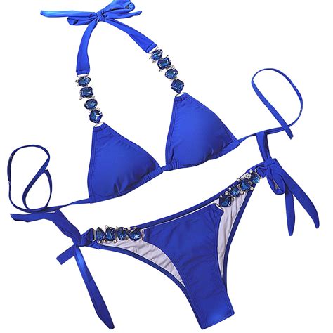 UTSJKR Women S Halter Bikini Swimsuit Two Piece Rhinestone Bikini Set Bikini Bathing Suit