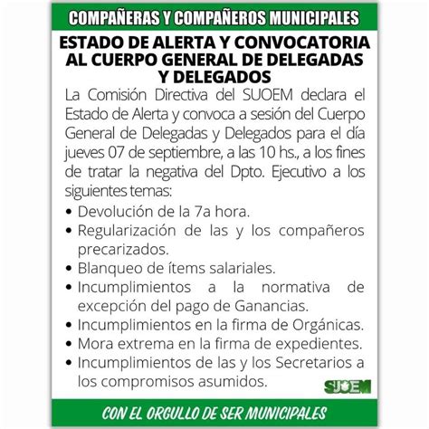 Estado De Alerta Y Convocatoria Al Cuerpo General De Delegadas Y