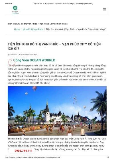 Tiện ích Khu đô thị Vạn Phúc Vạn Phúc City có tiện ích gì Khu đô