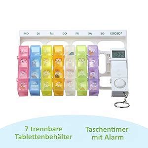 Edoso Tablettenbox F R Tage Mit Alarm Medikamentenbox Pillendose