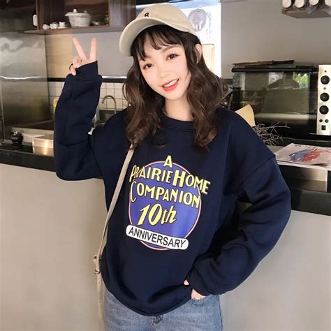 Korean Casual Letter Print Loose Autumn Winter Sweatshirt Women In