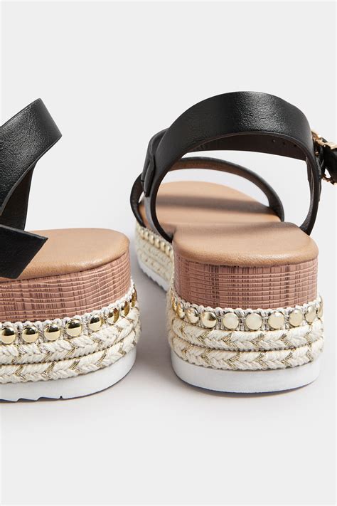 Black Platform Espadrille Wedge Heels In Wide E Fit And Extra Wide Eee