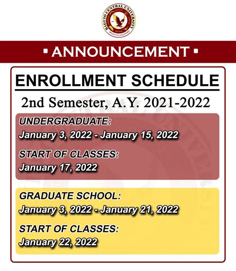 Enrollment Schedule 2nd Semester Ay 2021 2022 Baguio Central