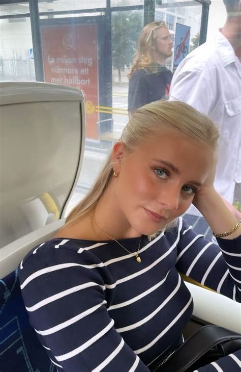 Blonde Blond Girl Scandinavian Pretty Tan Tanned Slick Back Hair Bus Stripy Top Swedish Blonde