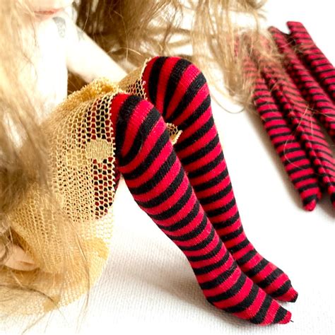 Doll Socks Stripy Dolls Socks Red Black Bjd Socks Knee High Striped
