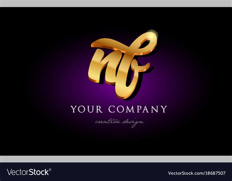 Nf N F 3d Gold Golden Alphabet Letter Metal Logo Vector Image