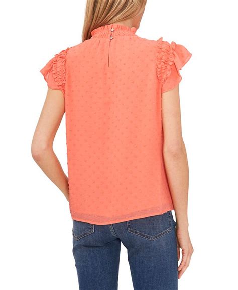 Cece Womens Ruffled Flutter Sleeve Mock Neck Blouse Macys