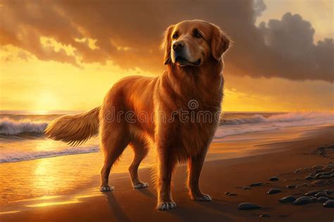 Golden Retriever Generative Ai Summer Beach Dog Portrait Portrait Of