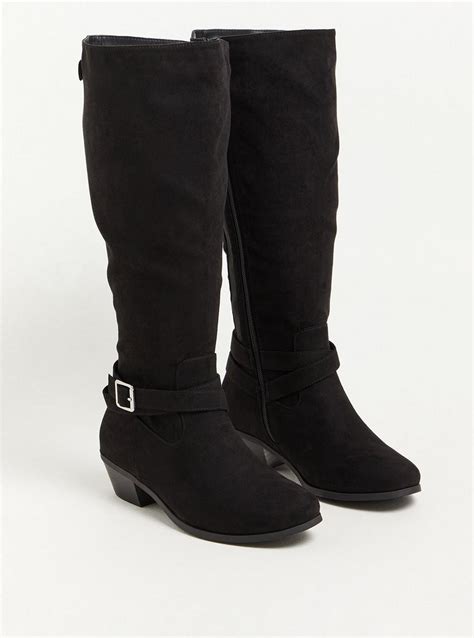 Plus Size Buckle Detail Knee Boot Faux Suede Black Ww Torrid