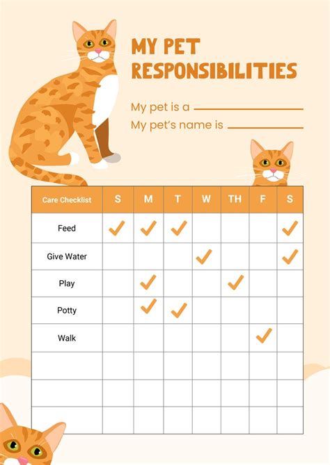 Printable Cat Care Chart Ad Select Your Cat S Favorites