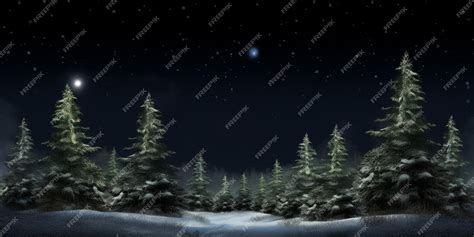 Premium AI Image | A snowy scene with a snowy forest and a starry sky.