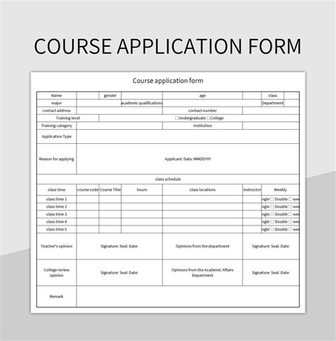 Course Application Form Excel Template And Google Sheets File For Free ... 