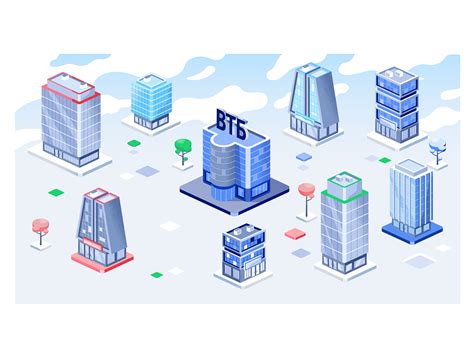 isometric buildings  ivan haidutski  dribbble