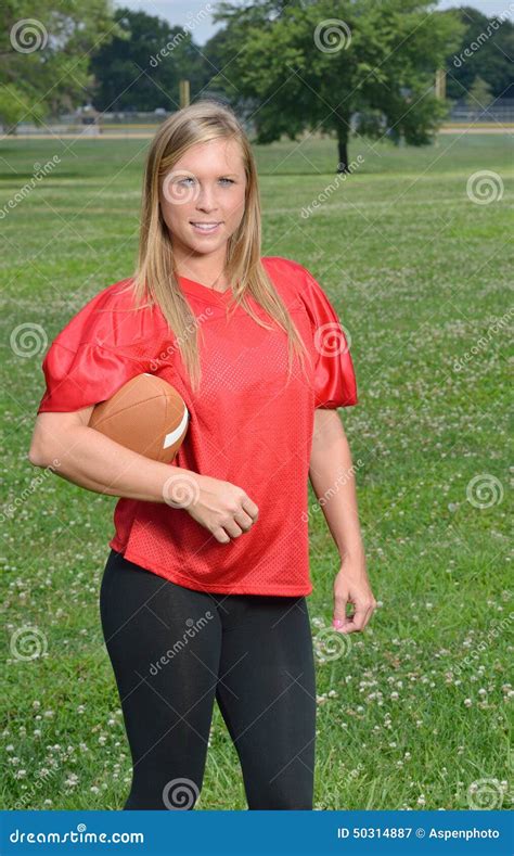 Blonde Woman American Football Player Stock Image Image Of Female Athlete