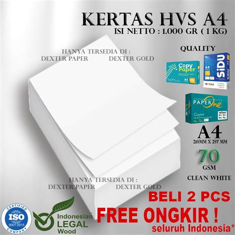Jual Kertas A4 70gr Kertas Hvs A4 70gsm Isi Netto 1kg 1000 Gram