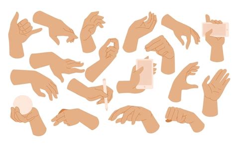 Premium Vector | Left Hands poses Gesture holding and pointing gestures ...