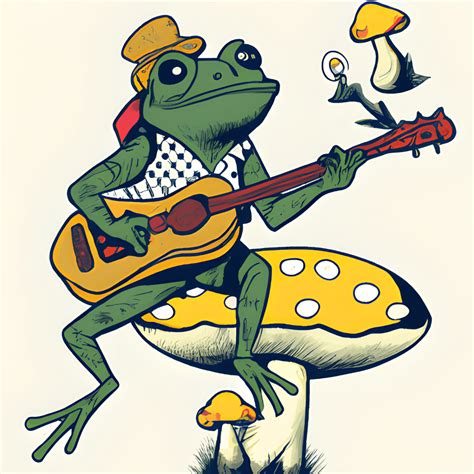 Cottagecore Aesthetic Frog Playing Banjo On Mushroom Cute Tshirt