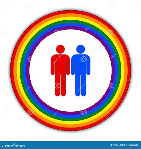Rainbow Gay Couple Pride Flag Circle Symbol Of Sexual Minorities Two Man Stock Illustration
