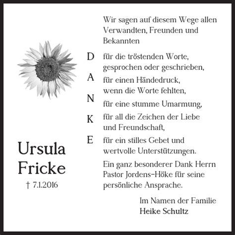 Traueranzeigen Von Ursula Fricke Trauer38 De