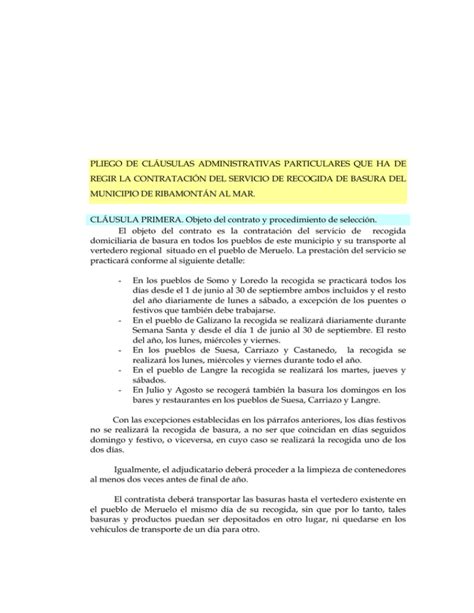 Pliego de cláusulas administrativas para la contratación del Servicio