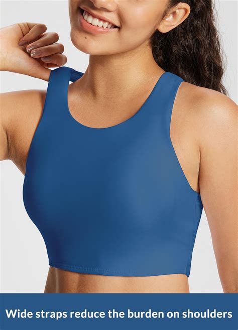 Snapklik Womens Swim Bra Tops Modest High Neck Push Up Crop Tank Bikini Top Athletic