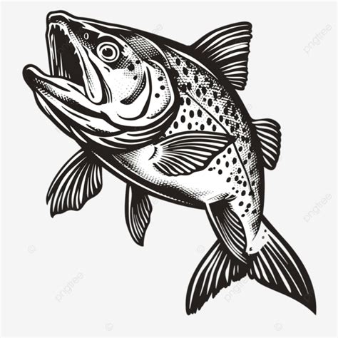 Speckled Trout Fish Jumping Woodcut Retro Black And White Woodcut